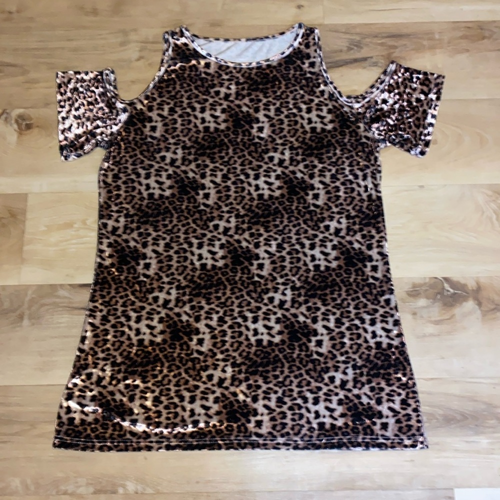 Crazy Train Leopard Print Cold-Shoulder Top in Brown and Black